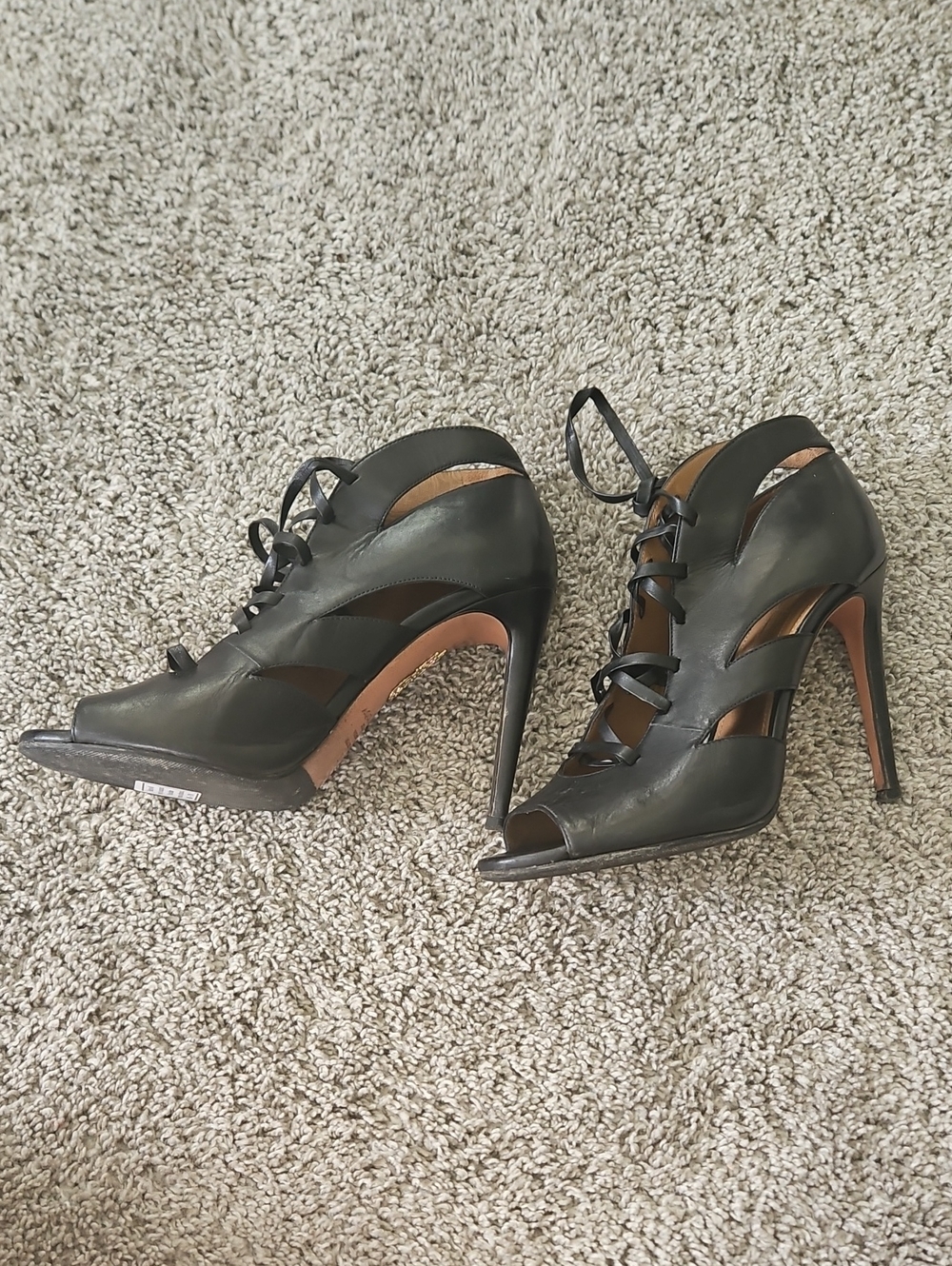 Aquazzura Black Lace-Up Peep Toe Heels 37.5 - Picture 4 of 10